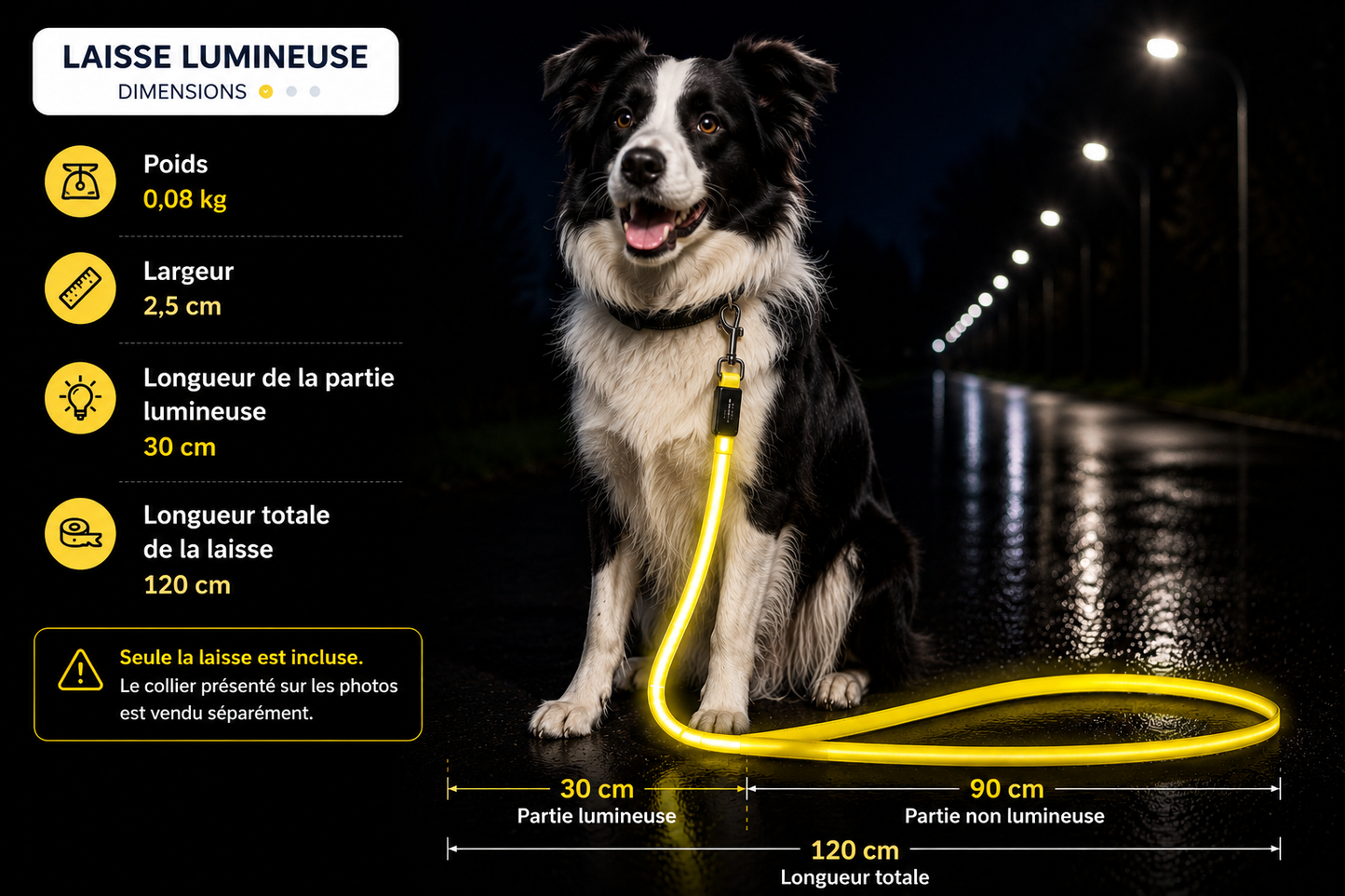 💛 LumiLeash™ – Laisse LED Lumineuse Jaune pour Chien 🐾✨