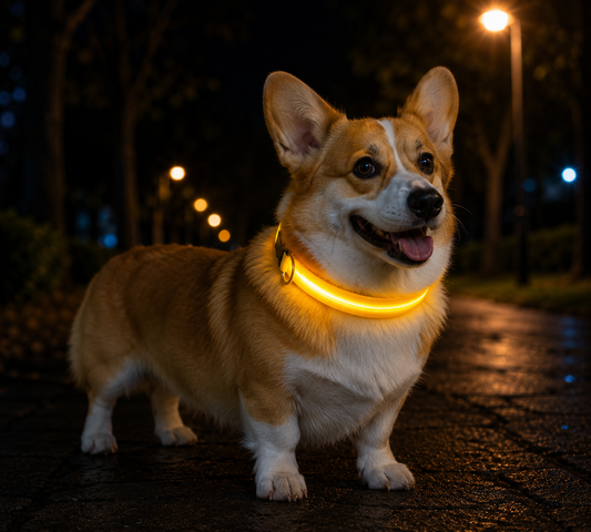 💛 LumiCollar™ – Collier LED Lumineux Jaune pour Chien 🐾✨