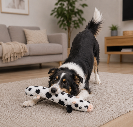 🐄 MooBuddy™ – Peluche Vache XXL pour Chien 🖤🤍🐾