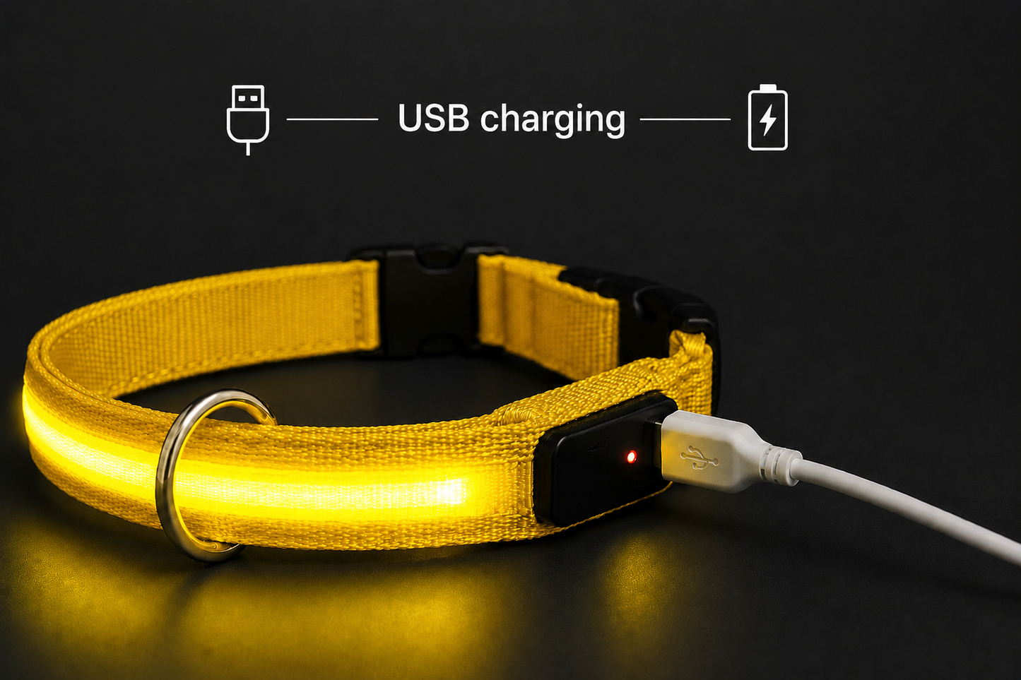 💛 LumiCollar™ – Collier LED Lumineux Jaune pour Chien 🐾✨
