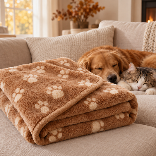 Couverture polaire Cocon avec un chien et un chat endormis
