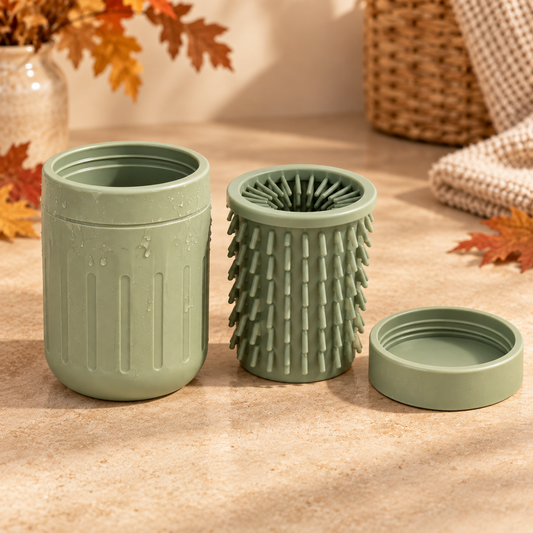 Nettoyeur PurePattes démonté pour montrer son insert en silicone
